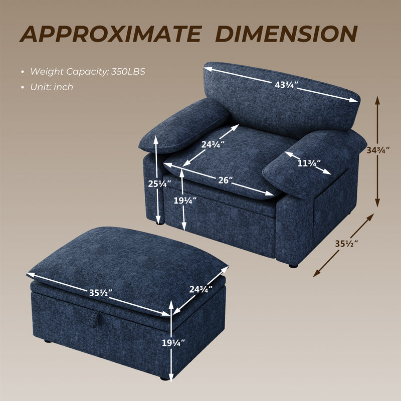Oversized Accent Chair with Storage Ottoman