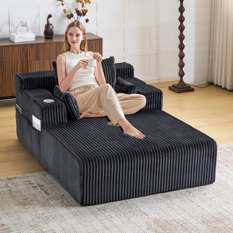 66" Oversized Chaise Lounge Indoor, Upholstered Sofa Bed with 1 Cup Holders & 4 Side Pockets