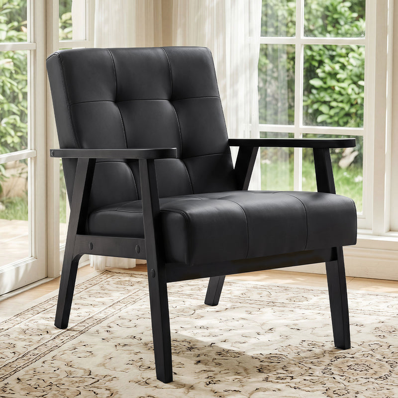 Modern PU Leather Accent Chair With Solid Wood Frame