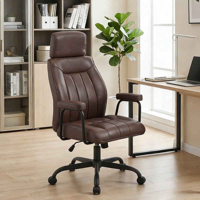 Leather Home Office Desk Chair Mid Century Modern Office Chair With Lumbar Support