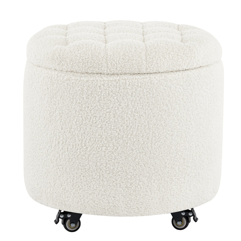 Modern Round Storage Ottoman with Removable Lid &wheels