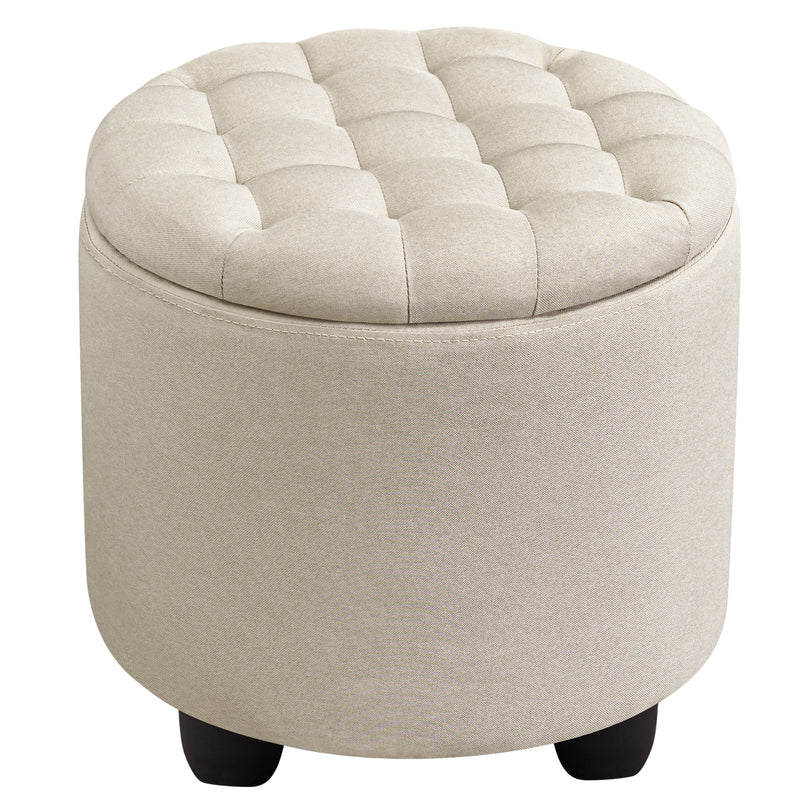 Linen Upholstered Storage Ottoman