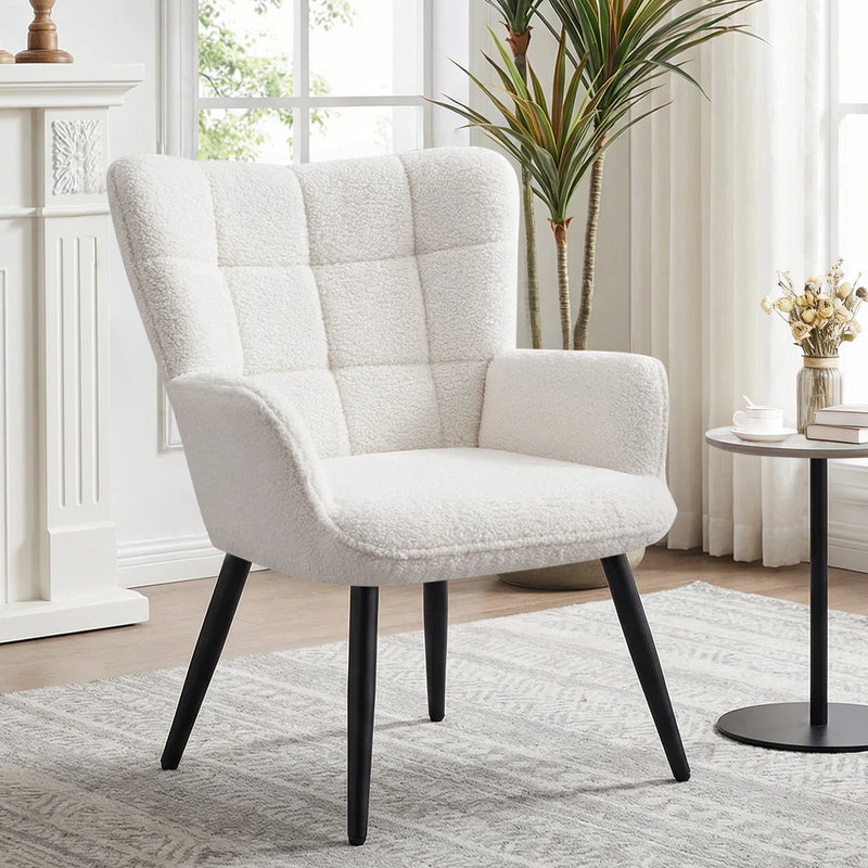 PU Leather Accent Chair With High Backrest Comfortable Tufted With Feather-Like Armrests