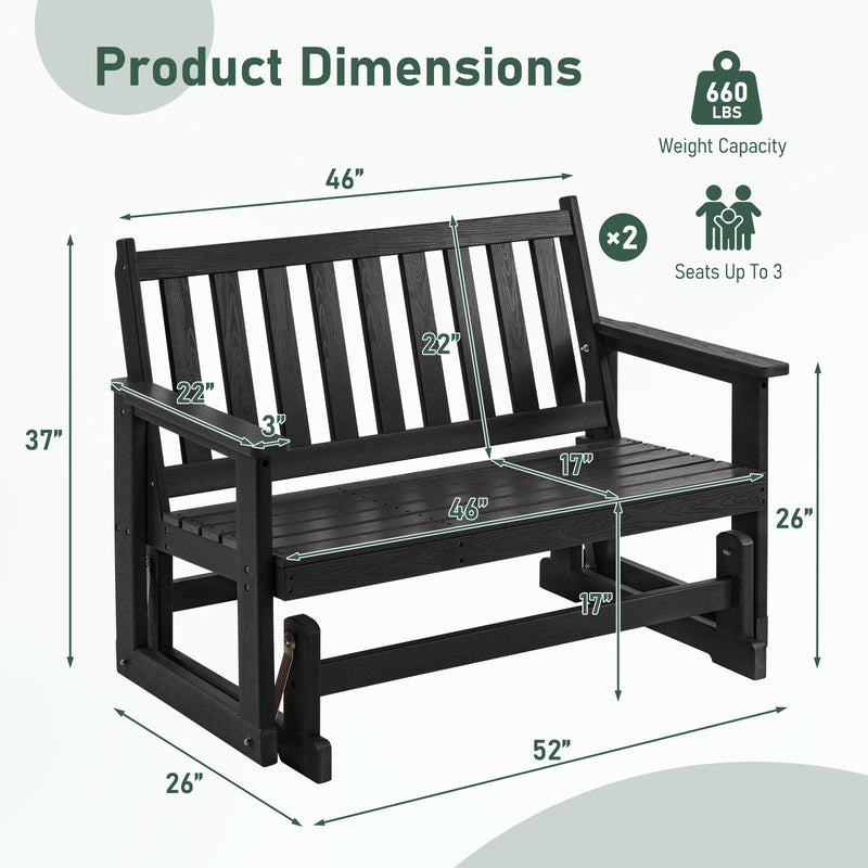 HDPE All-Weather Outdoor Patio Glider Bench for 2-Person