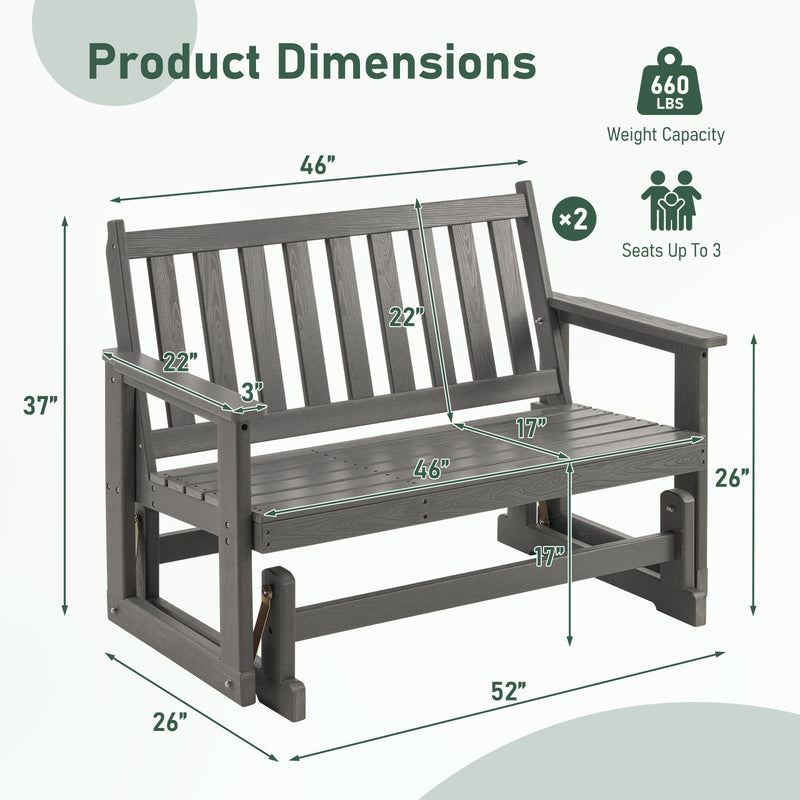 HDPE All-Weather Outdoor Patio Glider Bench for 2-Person