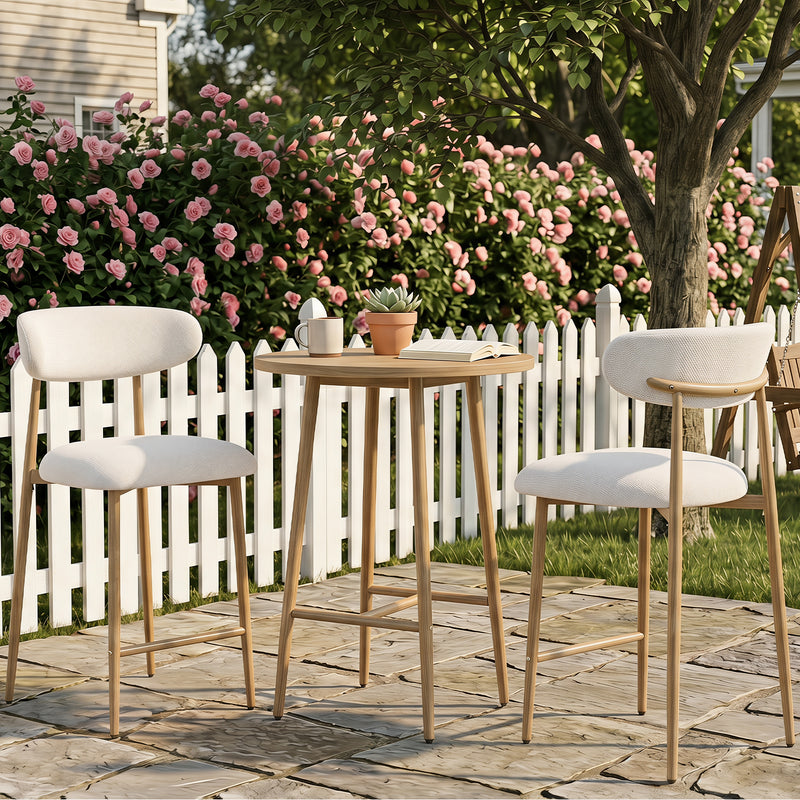 Upholstered Linen Bar Stools with Walnut Grain Metal Legs