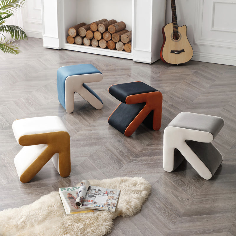 Furniliving Modern Creative Upholstered Velvet Sofa Stool Kids Stool Footstool Ottoman Arrow Design Handicraft Decoration for Living Room Bedroom