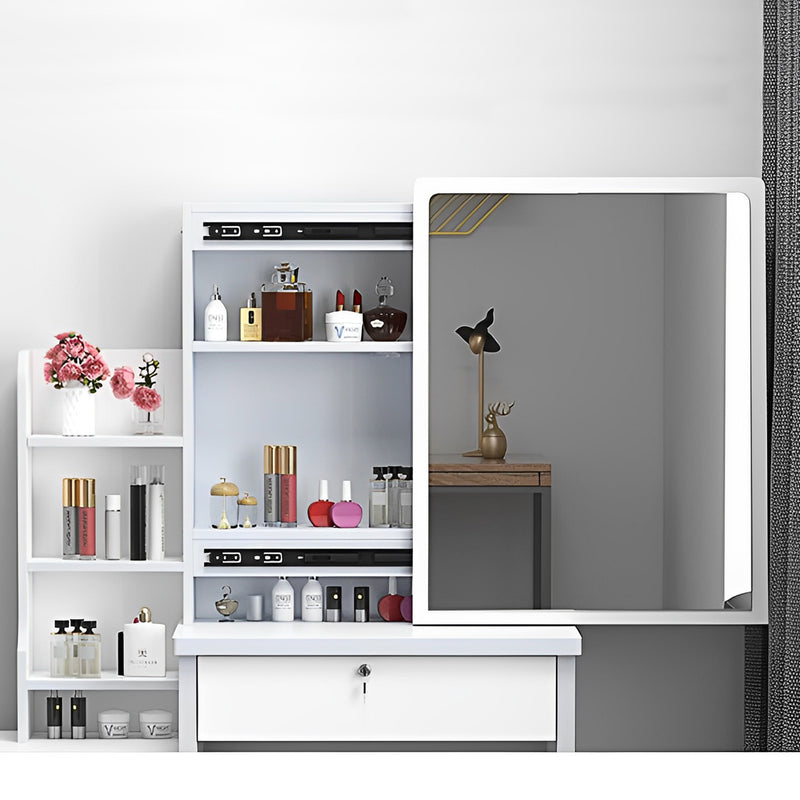Vanity Desk with Mirror and Lights for Makeup and Chair, Vanity Mirror with Lights and Table Set with 3 Color Lighting Brightness Adjustable, 4 Drawers