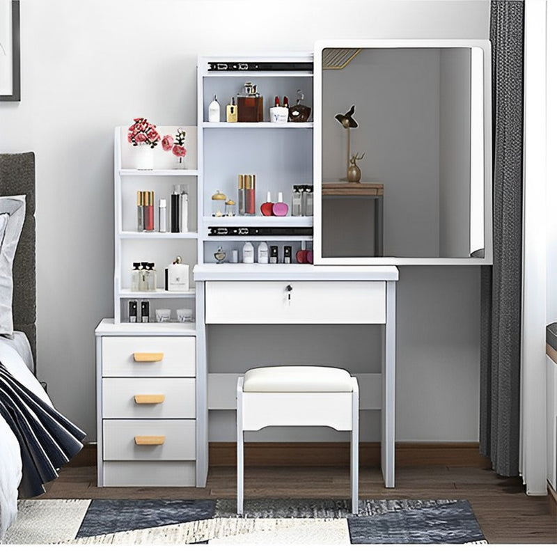 Vanity Desk with Mirror and Lights for Makeup and Chair, Vanity Mirror with Lights and Table Set with 3 Color Lighting Brightness Adjustable, 4 Drawers