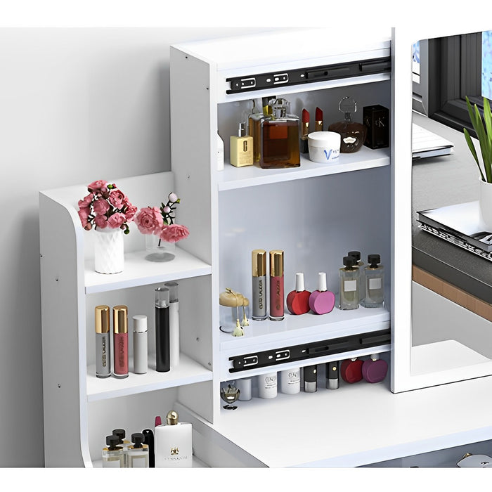 Vanity Desk with Mirror and Lights for Makeup and Chair, Vanity Mirror with Lights and Table Set with 3 Color Lighting Brightness Adjustable, 4 Drawers