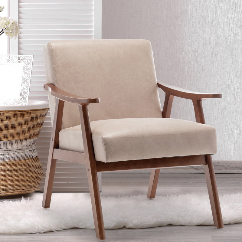 Furniliving Mid-Century Modern Chair, Living Room Chair with Solid Wood Frame, Accent Chair Extra-Thick Backrest, Wingback Chair for Bedroom, Reading Room, Living Room, Lounge Chair Indoor
