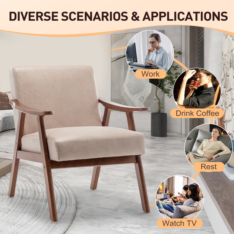 Furniliving Mid-Century Modern Chair, Living Room Chair with Solid Wood Frame, Accent Chair Extra-Thick Backrest, Wingback Chair for Bedroom, Reading Room, Living Room, Lounge Chair Indoor