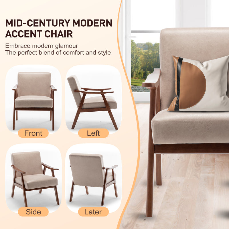 Furniliving Mid-Century Modern Chair, Living Room Chair with Solid Wood Frame, Accent Chair Extra-Thick Backrest, Wingback Chair for Bedroom, Reading Room, Living Room, Lounge Chair Indoor