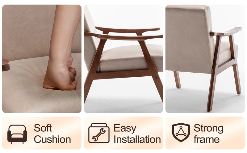 Furniliving Mid-Century Modern Chair, Living Room Chair with Solid Wood Frame, Accent Chair Extra-Thick Backrest, Wingback Chair for Bedroom, Reading Room, Living Room, Lounge Chair Indoor