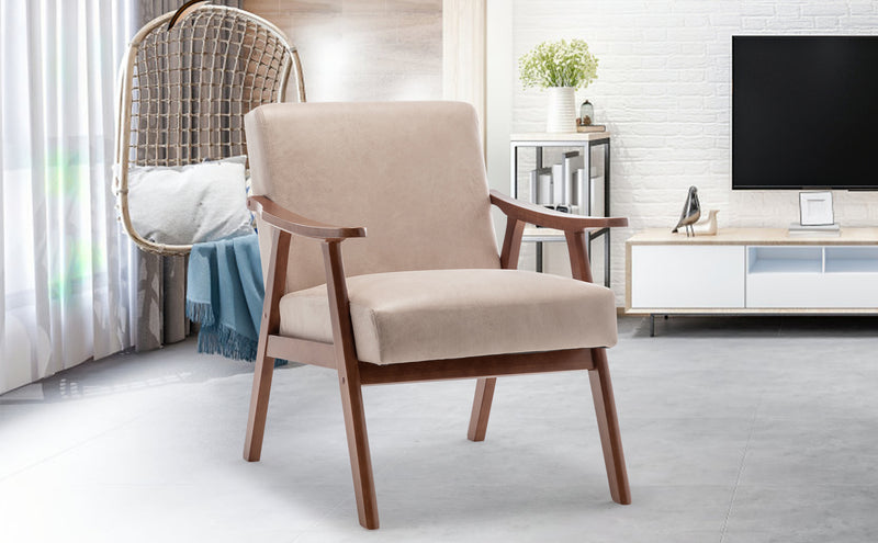 Furniliving Mid-Century Modern Chair, Living Room Chair with Solid Wood Frame, Accent Chair Extra-Thick Backrest, Wingback Chair for Bedroom, Reading Room, Living Room, Lounge Chair Indoor