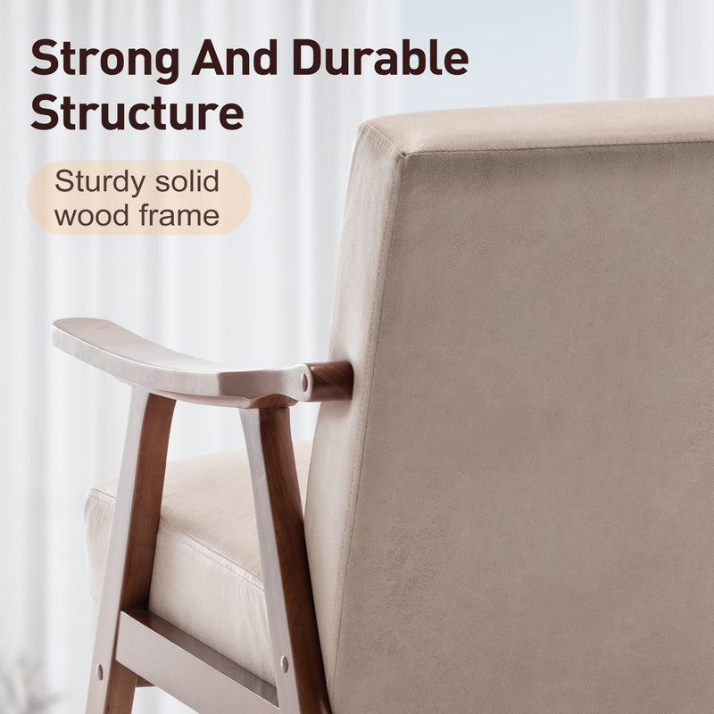 Furniliving Mid-Century Modern Chair, Living Room Chair with Solid Wood Frame, Accent Chair Extra-Thick Backrest, Wingback Chair for Bedroom, Reading Room, Living Room, Lounge Chair Indoor
