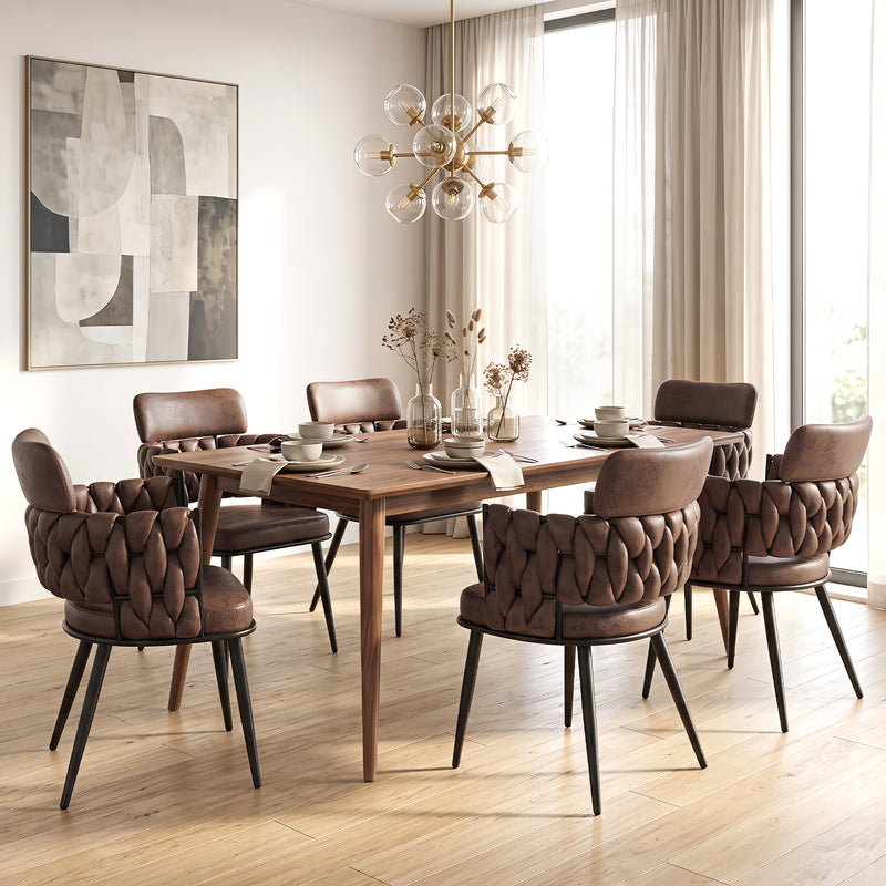 Hand-Woven Dining Chairs Set of 2, Upholstered Luxury Faux Suede Dining Room Chairs with Ergonomic Curved Back