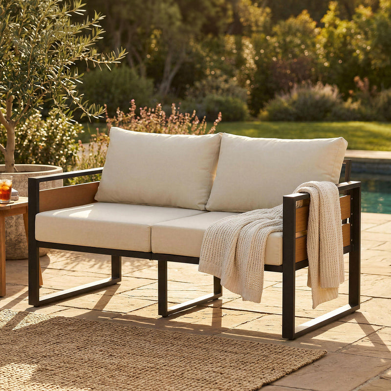 Furniliving 1-Piece Steel Outdoor Sectional, 2-Seats Patio Conversation Set with Deep Seating