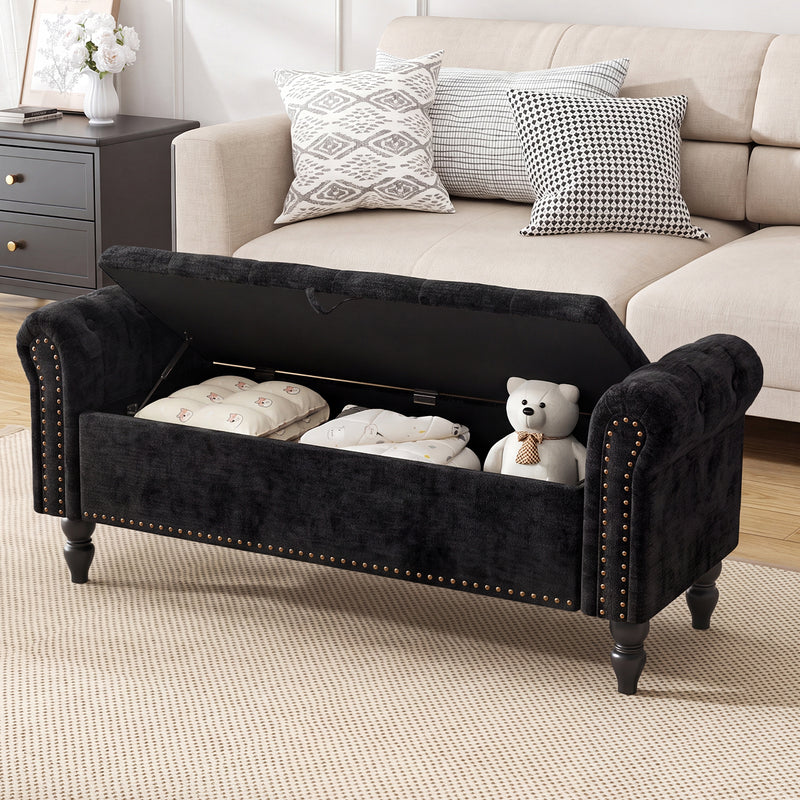 Button Tufted Storage Bedroom Bench