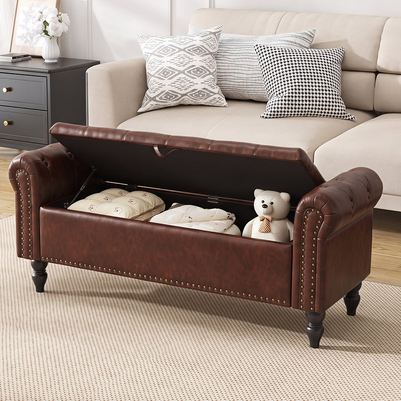 Button Tufted Storage Bedroom Bench