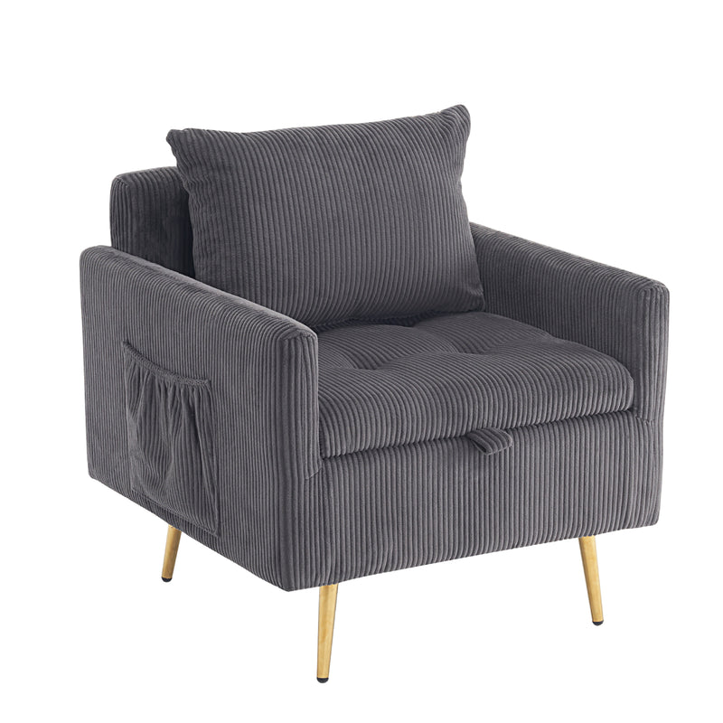 HFFO2612 Cozy Corduroy Single Seat Sofa with Lift-Up Storage & Side Pocket