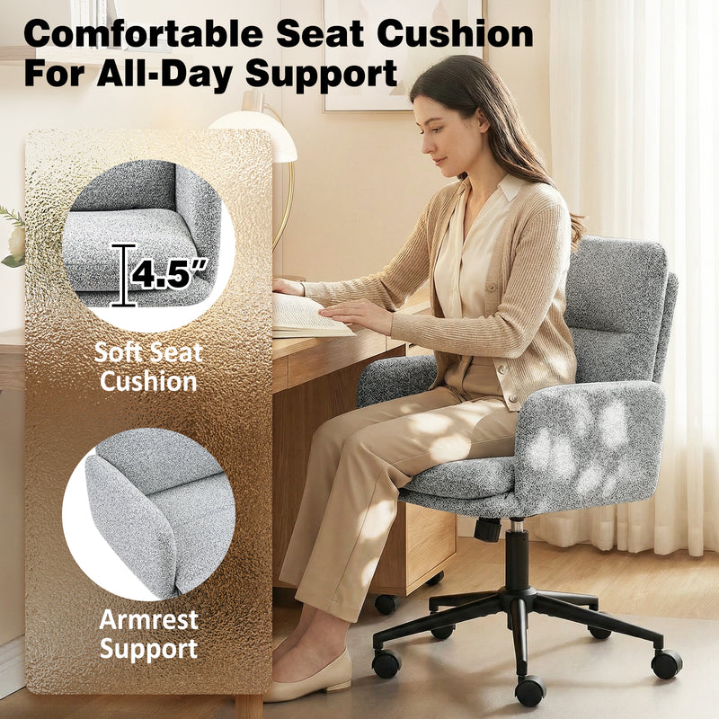 Modern Home Office Desk Chair With High Backrest，Chenille Upholstered Accent Chair With Wheels,Adjustable Swivel Computer Chair With Plush Curved Back,Fashion Vanity Stool Home Office Chair For Home Office,Study Room