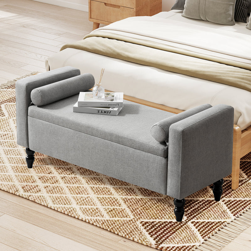 45.7’’ Linen Storage Ottoman Bench With Round Cushion