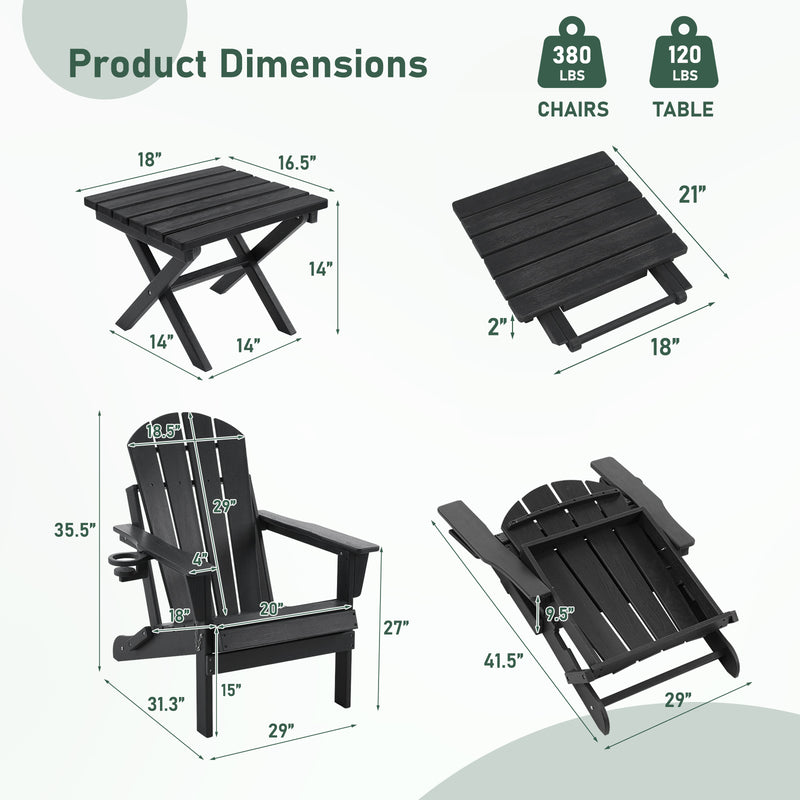Folding Adirondack Chairs Set of 2, Outdoor HDPE Patio Chairs
