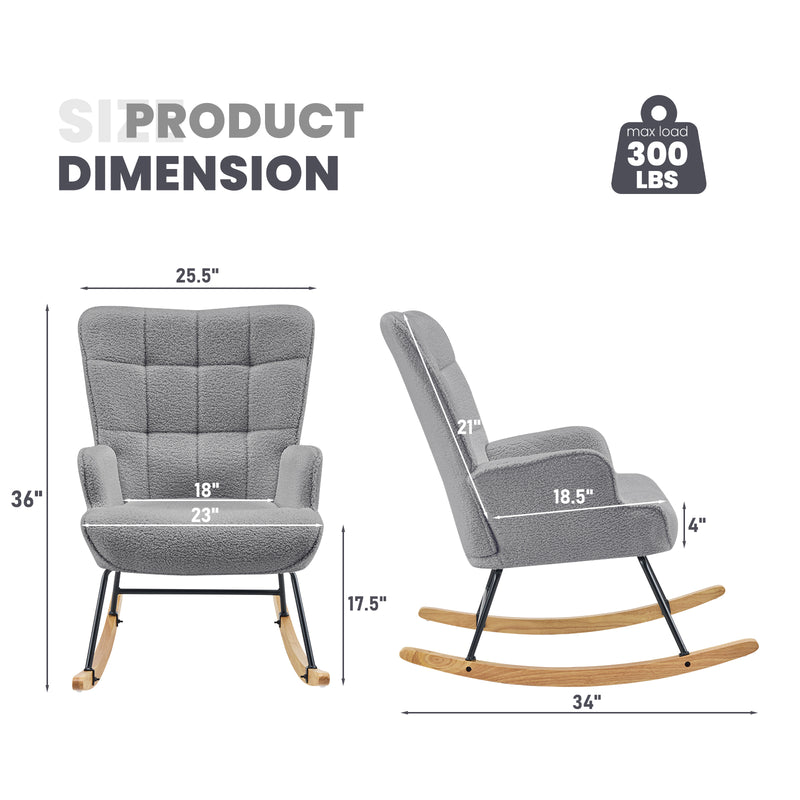 Nursery Rocking Chair Upholstered Glider Rocking Chair Modern Accent Chair Padded Seat Reading Chair