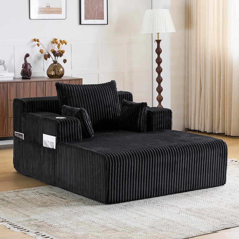 66" Oversized Chaise Lounge Indoor, Upholstered Sofa Bed with 1 Cup Holders & 4 Side Pockets