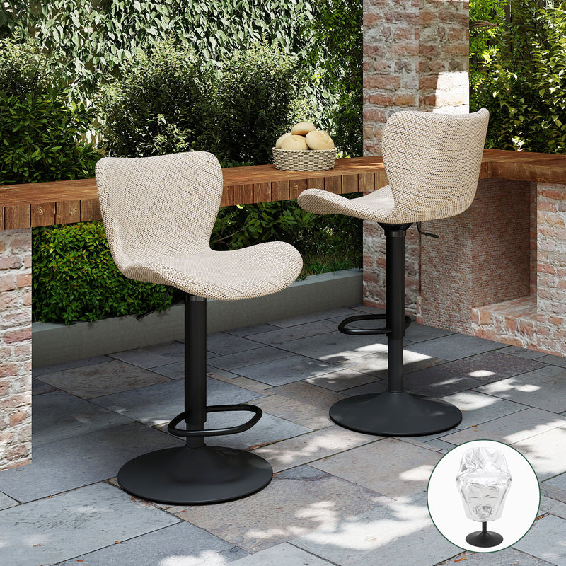 Adjustable Outdoor HDPE Bar Stools Set of 2, All-Weather Textilene Swivel Patio Bar Chairs