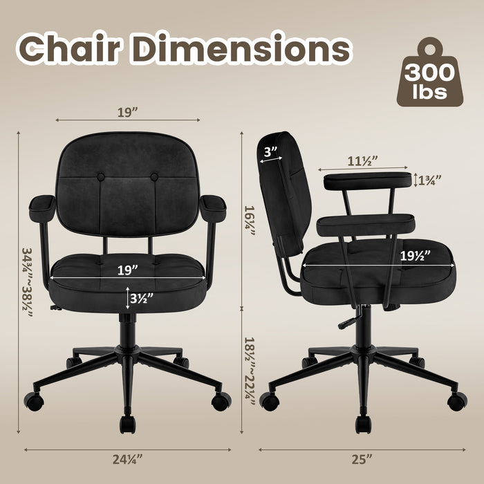 Home Office Chair with Wheels Padded Armrest, Ergonomic Leather Desk Chair with Mid Back Lumbar Support Adjustable Height Rolling Swivel Executive Compact Task Chairs