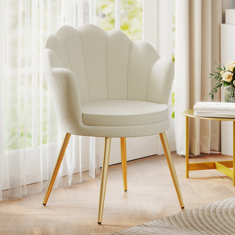 Furniliving Velvet  Vanity Chair Seashell-Shaped Vanity Stool Upholstered Accent Chair With Golden Metal Legs