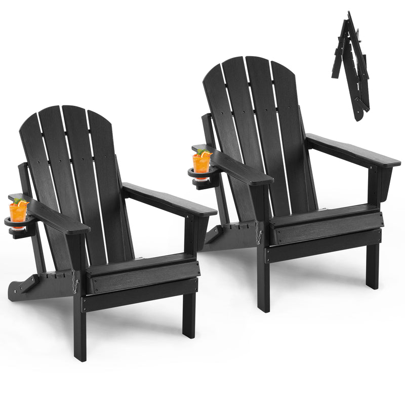 Folding Adirondack Chairs Set of 2, Outdoor HDPE Patio Chairs