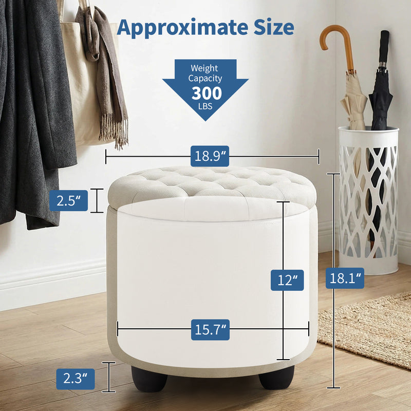 Linen Upholstered Storage Ottoman