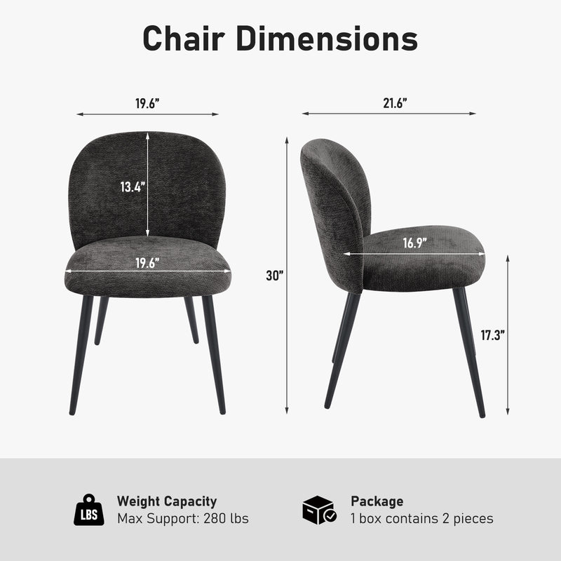 2-PCS Modern Chenille Dining Chairs Comfortable Armless Chairs With Mid Backrest