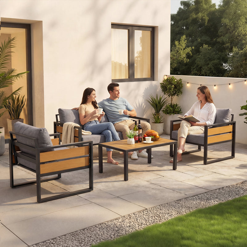 Furniliving  Patio Furniture Set, 2-Piece Steel Outdoor Sectional, 2-Seats Patio Conversation Set with Deep Seating