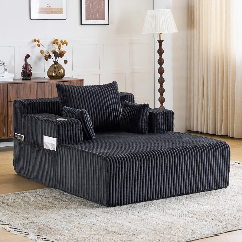 66" Oversized Chaise Lounge Indoor, Upholstered Sofa Bed with 1 Cup Holders & 4 Side Pockets