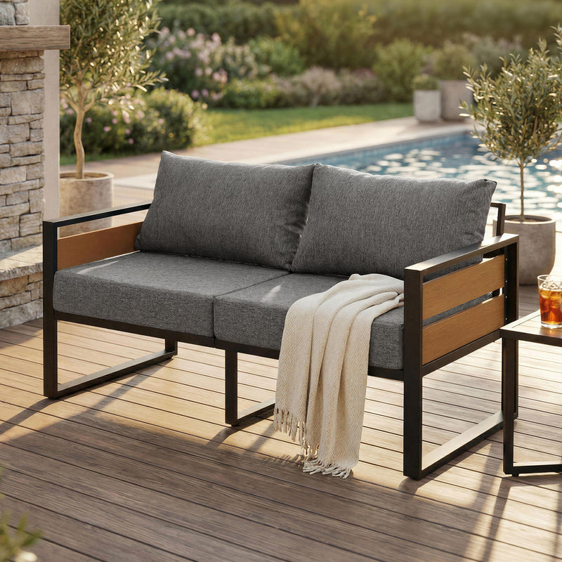 Furniliving 1-Piece Steel Outdoor Sectional, 2-Seats Patio Conversation Set with Deep Seating