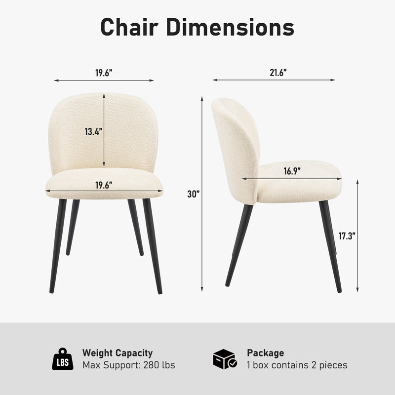 2-PCS Modern Chenille Dining Chairs Comfortable Armless Chairs With Mid Backrest