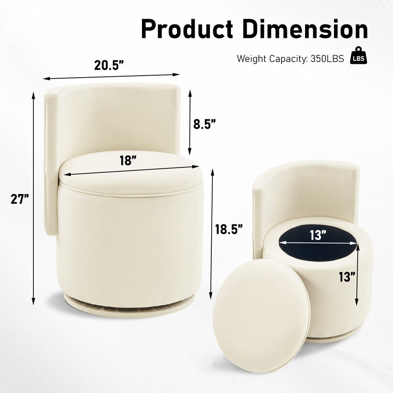 360° Swivel Accent Chair,Velvet Vanity With Storage