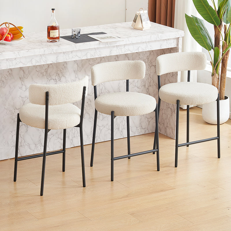 Furnilivng 24'' Bar Stools Set of 2, Modern Boucle Fabric Counter Height Bar Stools with Mid Back, Metal Frame with Upholstered for Kitchen Island, Bar, Dining Room