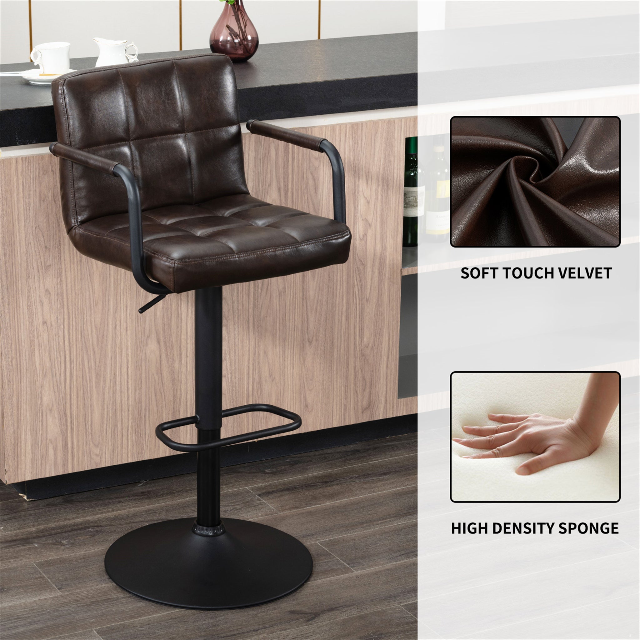 Furnimart Height Adjustable Faux Leather Barstools Set of 2