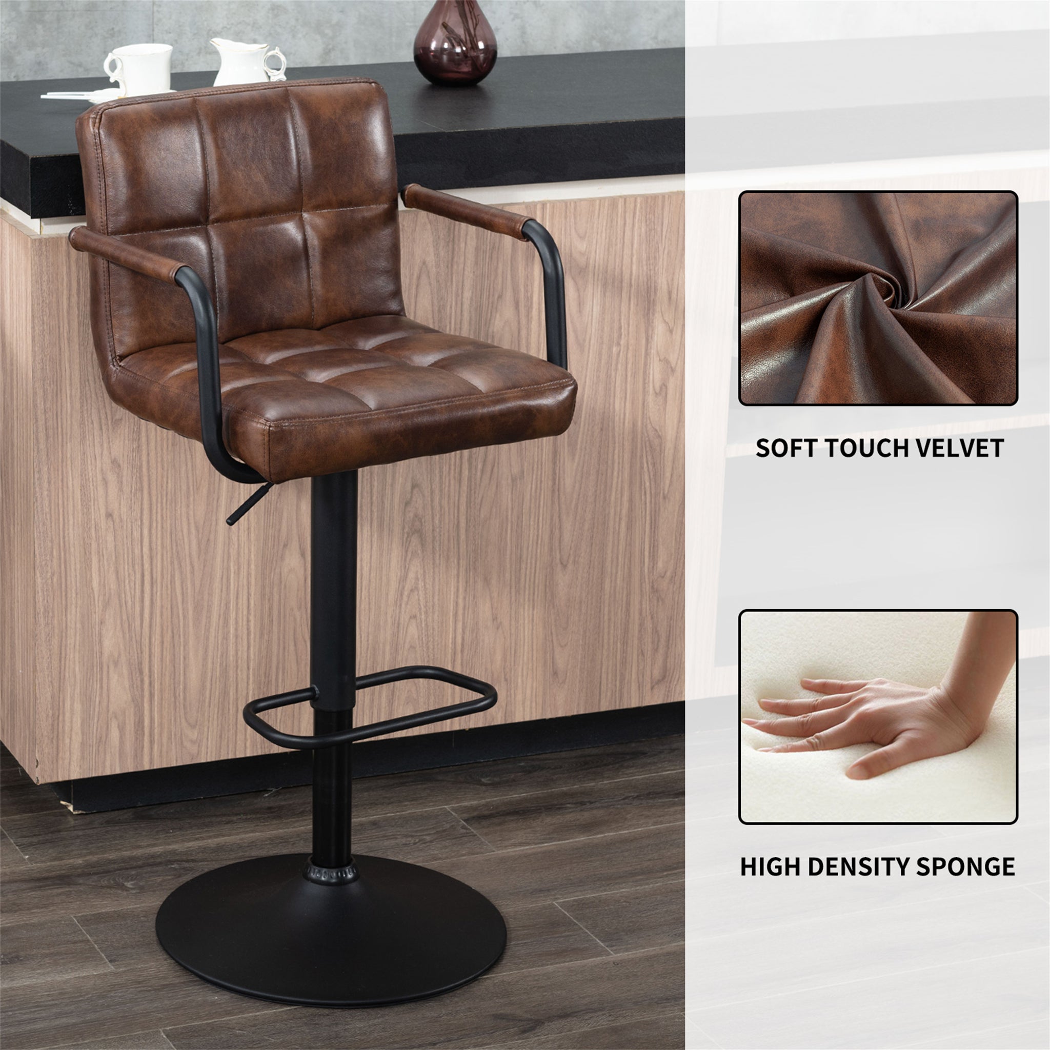 Furnimart Height Adjustable Faux Leather Barstools Set of 2