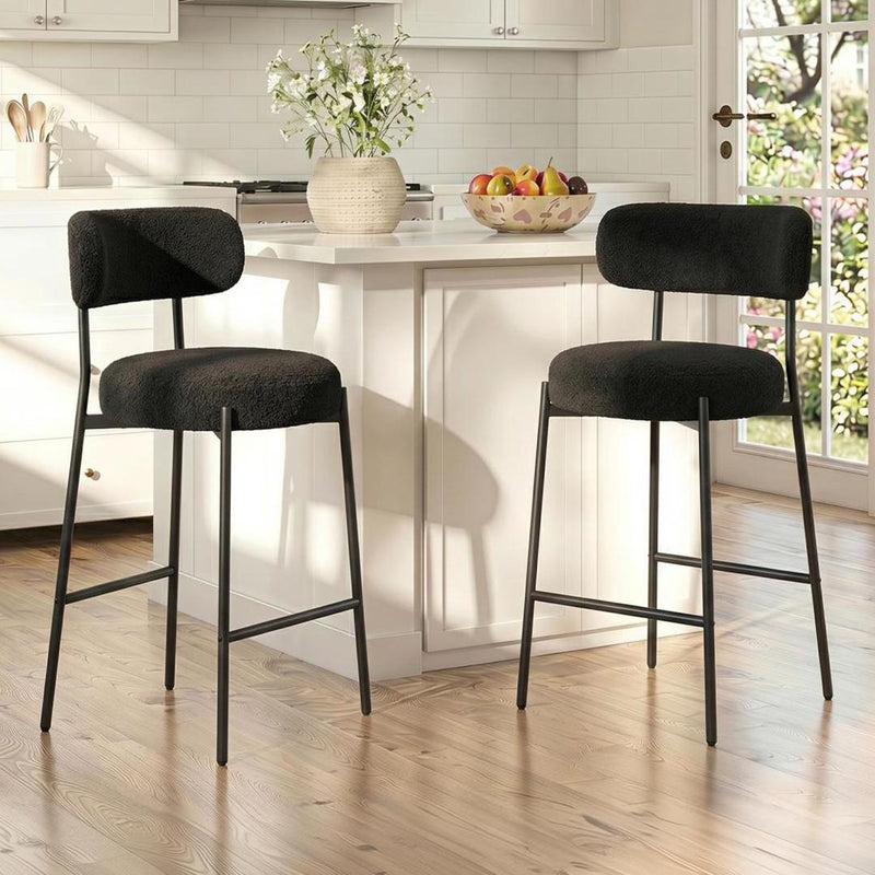 38’’ Upholstered Bar Chairs With Curved Backrest Set Of 2