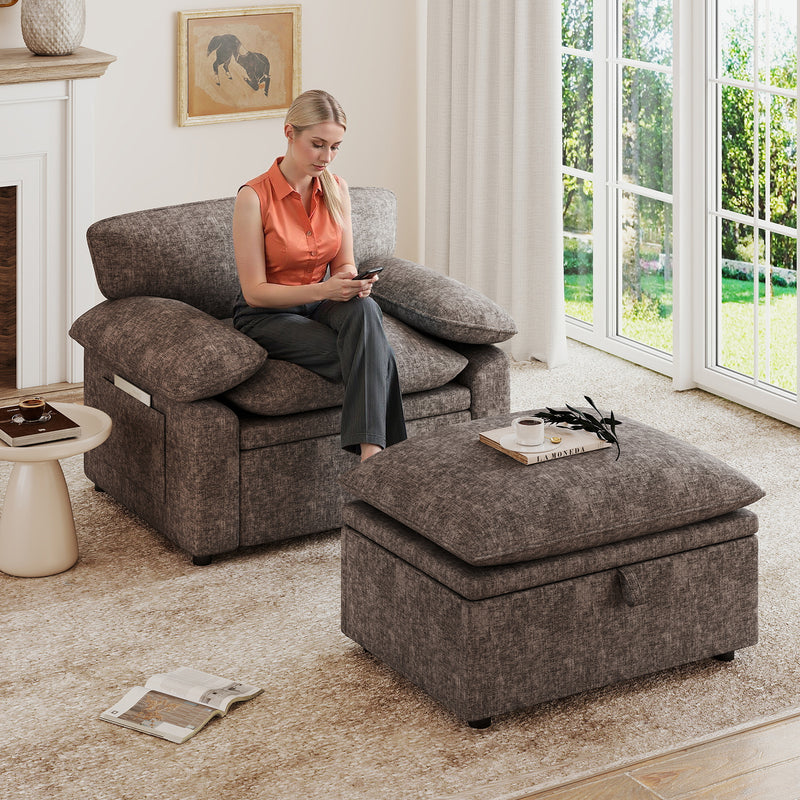 Oversized Accent Chair with Storage Ottoman