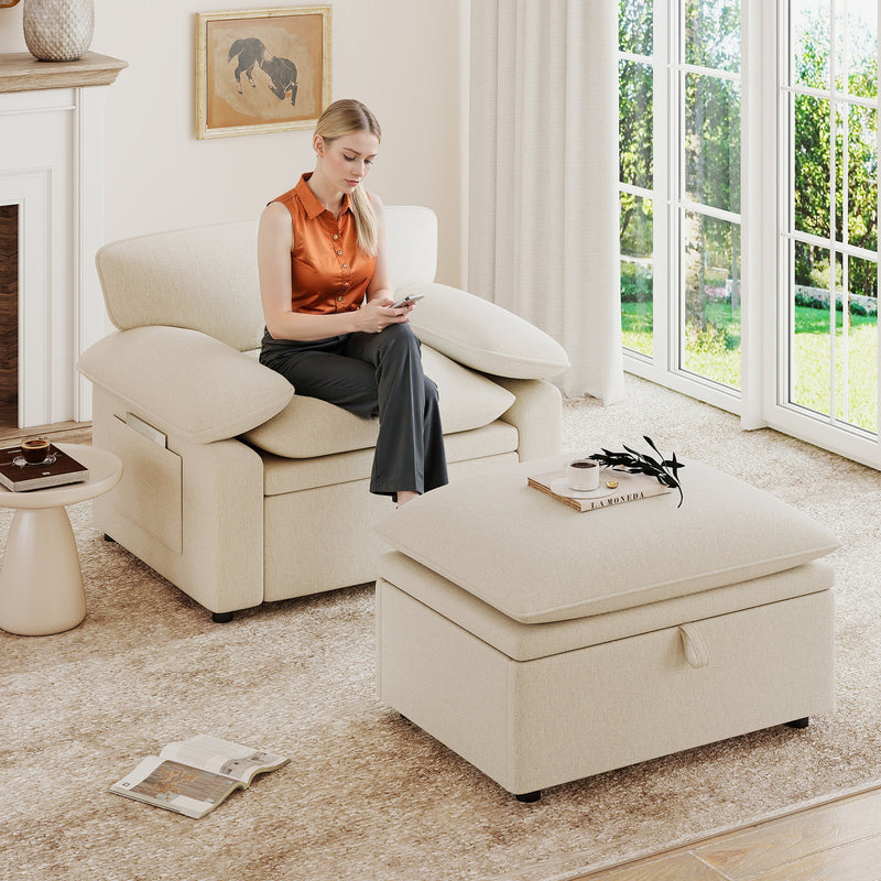 Oversized Accent Chair with Storage Ottoman