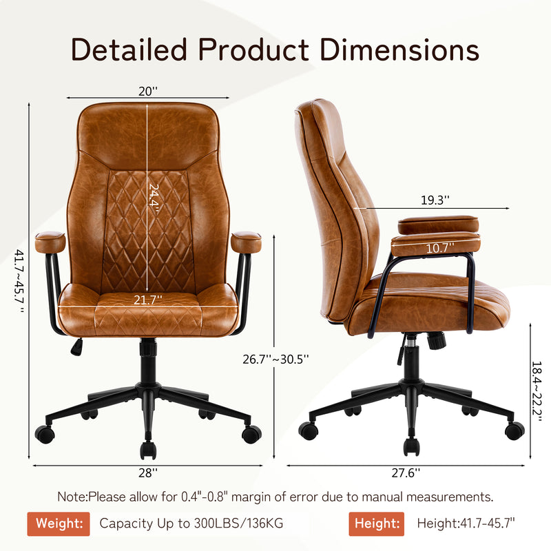 Furniliving Leather Home Office Desk Chair Mid Century Modern Office Chair With Lumbar Support