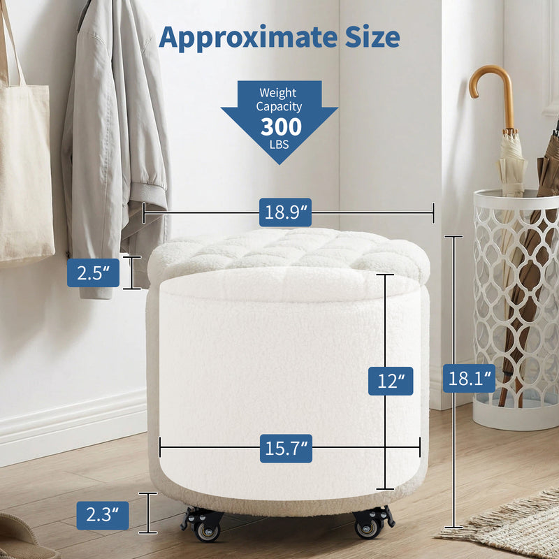 Modern Round Storage Ottoman with Removable Lid &wheels