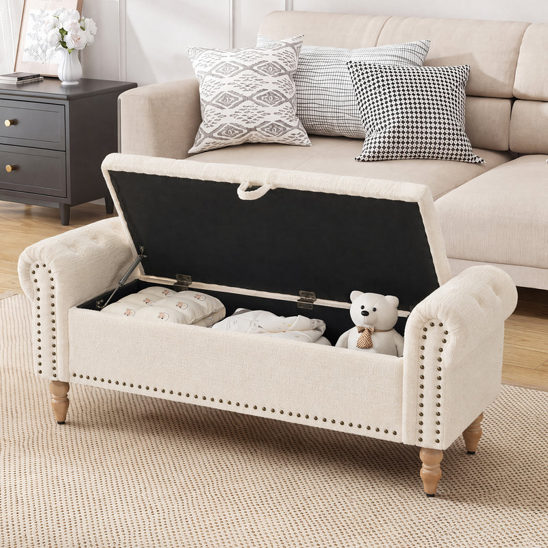 Button Tufted Storage Bedroom Bench